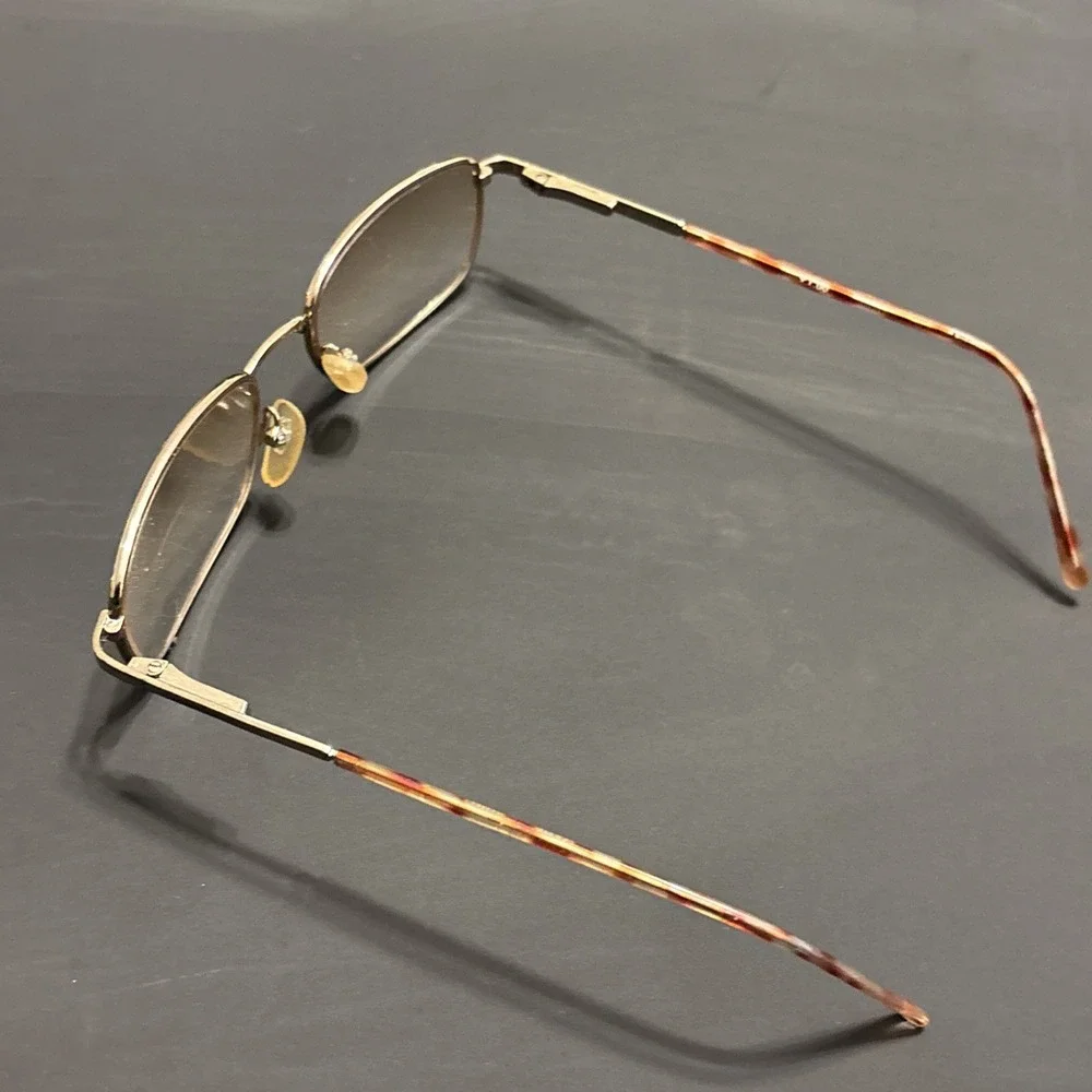Vintage Gold Tone Rectangular Eyeglass Frames Tortoise Temples Frames Only